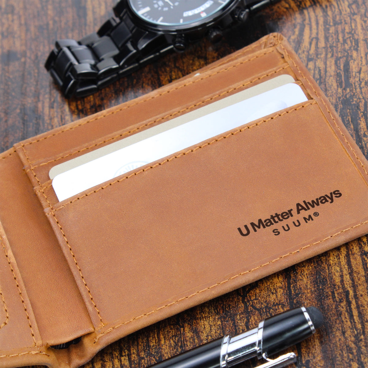 U Matter Always™ Engraved Leather Wallet | Meaningful Reminder Gift by SUUM®
